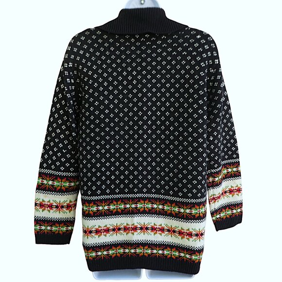 LaMBSWooL Vintage 90s Jones Wear Petite Full Zip Fair Isle Border Birdseye - Picture 3 of 8